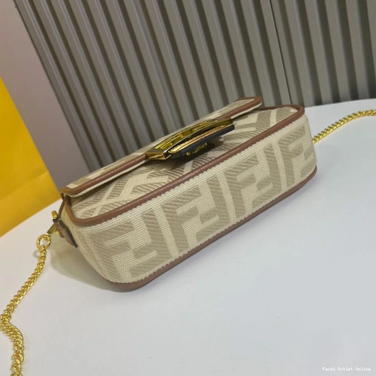 Cheap Baguette Fendi FF In Mini Motif Beige Canvas Bag 0725